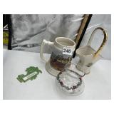 CERAMIC GILT PITCHER, HISTORICAL COACH THEMED