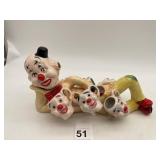 VINTAGE CERAMIC NOVELTY CLOWN TEAPOT SET,