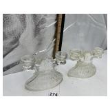 VTG PRESSED CLEAR GLASS FIGURAL CANDELABRAS,