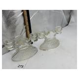 CLEAR PRESSED GLASS FIGURAL DOUBLE CANDELABRAS.