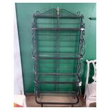 BLACK WROUGHT IRON STYLE BAKER'S RACK, SCROLLED