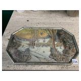 VTG OCTAGONAL WALL HANGING, WINTER SCENE, 'GOD