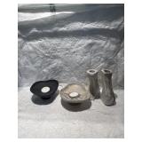 ABSTRACT CERAMIC CANDLE HOLDERS, GRAY GOLD