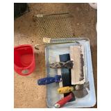 PAINT TRAY, METAL ROLLER GRID, PUTTY KNIVES,