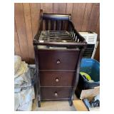 DARK WOOD CRIB DRESSER COMBO, THREE DRAWERS,