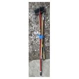 LIBMAN & ASSORTED BROOMS W/ LONG HANDLES, MOP.