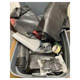 BLACK SYNTHETIC FABRIC COVERS, PLASTIC CLIPS,