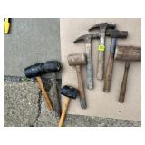 ASSORTED HAND TOOLS, WOODEN HANDLES, RUBBER