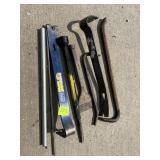 BROAD UTILITY BAR, ASSORTED PRY BARS, METAL RODS.