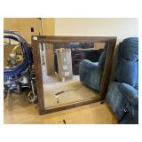 LARGE SQUARE WOODEN FRAME MIRROR.