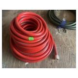 RED GARDEN HOSE, METAL FITTINGS, REINFORCED