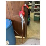 MANUAL DRUM PUMP, RED PAINTED METAL, W/ VISE-GRIP