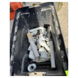 PLASTIC STORAGE BIN W/ ASSORTED PVC PLUMBING