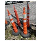 ORANGE PLASTIC TRAFFIC CHANNELIZERS W/ REFLECTIVE