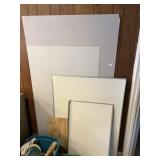 ASSORTED WHITE PANELS, FRAMED MIRROR.