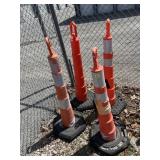 4 ORANGE PLASTIC TRAFFIC CHANNELIZERS, REFLECTIVE