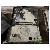 INDUSTRIAL METAL BASE PLATES W/ VARIOUS CUTOUTS.