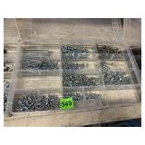 ASSORTED METAL SCREWS, FASTENERS, CLEAR PLASTIC