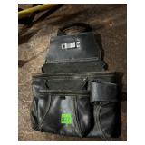 BLACK LEATHER TOOL POUCH, MULTIPLE POCKETS, RIVET