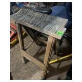 RUSTIC WOOD PLANK SAWHORSE, FOLDING METAL FRAME.