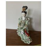 PORCELAIN RECLINING ASIAN WOMAN FIGURINE, GILT