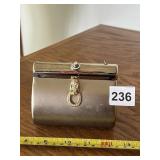GOLD-TONE METAL CLUTCH, RHINESTONE PANTHER HEAD