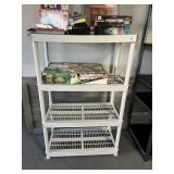 WHITE PLASTIC MULTI-TIER STORAGE SHELVING UNIT W/