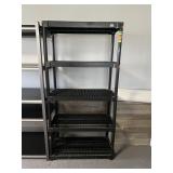 BLACK PLASTIC MULTI-TIERED SHELVING UNIT W/