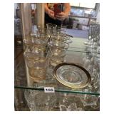 GOLD-TONE RIMMED FLUTED GLASS TUMBLERS W/
