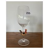 FIGURAL ROOSTER STEM WINE GOBLET, HEART PRESSED
