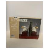 BRENTWOOD EAGLE BOOKENDS SET, MOLDED WOOD BASES.