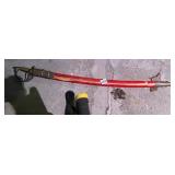 DECORATIVE SABER, BRASS-TONE HILT, ETCHED BLADE,