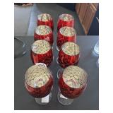 PIER 1 RED CRACKLE GLASS GOBLETS.