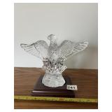 WATERFORD CRYSTAL EAGLE FIGURINE W/ WOOD BASE.