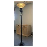 DECORATIVE METAL FLOOR LAMP, AMBER FROSTED GLASS