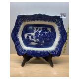 S.P. & S. LTD. OLD WILLOW POTTERY PLATTER, BLUE