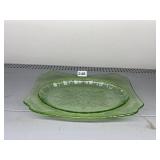 VTG URANIUM GLASS BUTTER DISH BASE, GREEN PRESSED