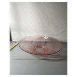 ETCHED PINK GLASS SERVING PLATE, FLORAL &