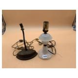 ASBESTOS SAD IRON BASE GOOSENECK LAMP, FROSTED
