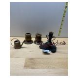 BLACK METAL SCROLLED CANDLE HOLDER W/ RED