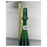 GREEN ART GLASS VASE, WHITE STRIPE DECORATION,
