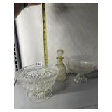 PEDESTAL DISHES AND DECANTER