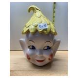 CERAMIC GIRL HEAD COOKIE JAR, BLONDE HAIR LID,
