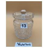 WATERFORD CRYSTAL LIDDED JAR, DIAMOND CUT