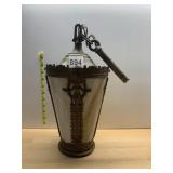 VTG ORNATE METAL FRAME PENDANT LIGHT, SLAG GLASS