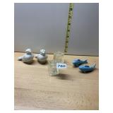 CERAMIC BIRD SHAKERS MARKED JAPAN, BLUE CERAMIC