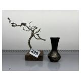 VTG MADE IN INDIA METAL VASE, ETCHED FLORAL
