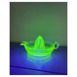 URANIUM GLASS CITRUS REAMER, VTG GREEN GLASS,