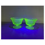 URANIUM GLASS FOOTED DESSERT DISHES, MOLDED