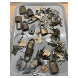 ASSORTED BRASS-TONED PADLOCKS AND KEYS, CORBIN,
